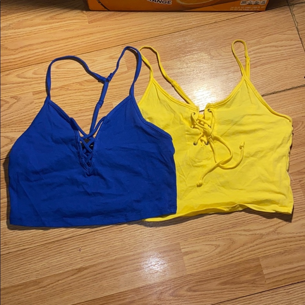 Blue and Yellow Ambiance Cropped Tank Tops